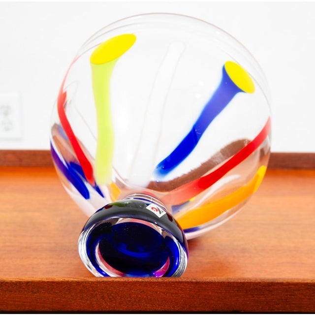 Mid-Century Modern Mid Century Modern Art Glass Bowl Vase Yellow Orange Blue Round Svoboda Karlov For Sale - Image 3 of 12