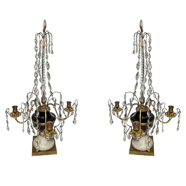 Transparent Russian Gilt Bronze Mounted Amethyst and Cut Glass White Marble Candelabra - a Pair For Sale - Image 8 of 8