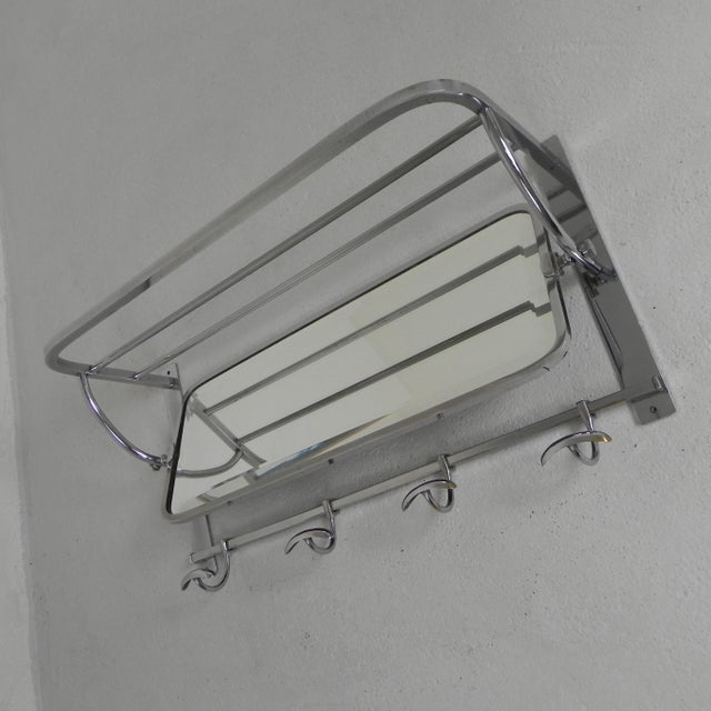 Art Deco Wall Coat Rack with Adjustable Faceted Mirror in Chrome Frame, 1930s For Sale - Image 6 of 14