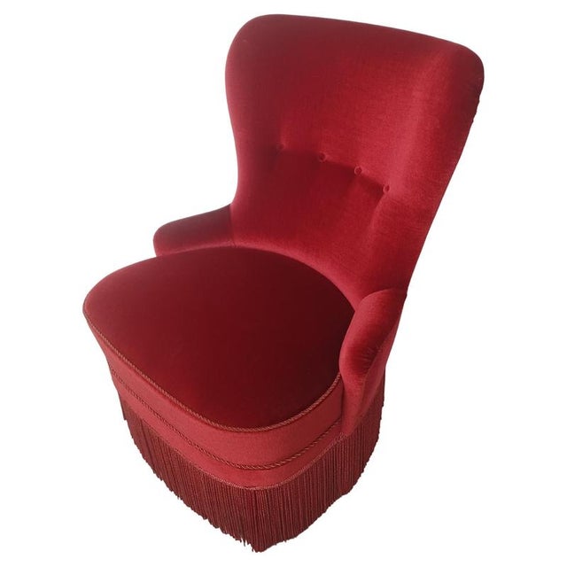 Danish Armchair Reupholstered in Red Velvet, 1900s For Sale - Image 12 of 12