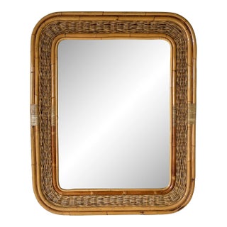 Large Vintage Bamboo and Rattan Wall Mirror For Sale