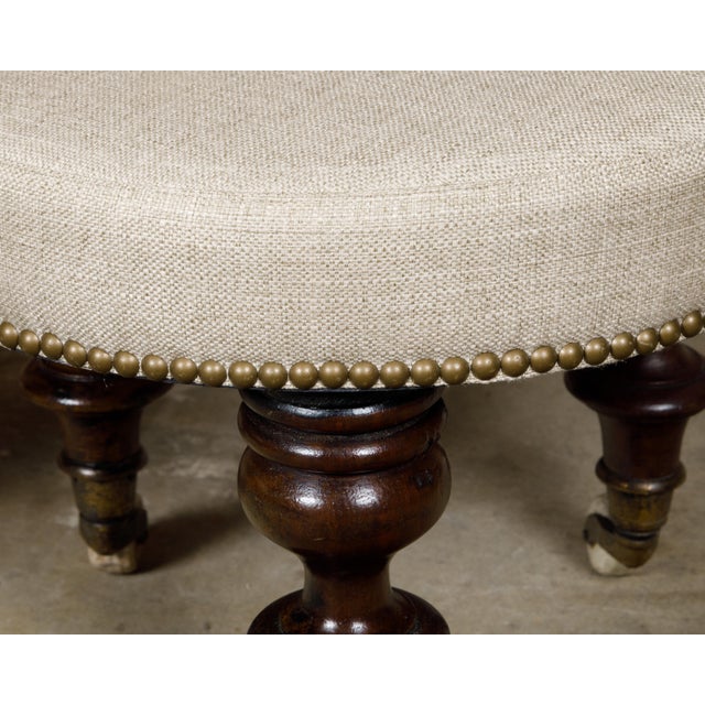 Wood English Mahogany Stools with 19th Century Turned Legs on Casters, a Pair For Sale - Image 7 of 9