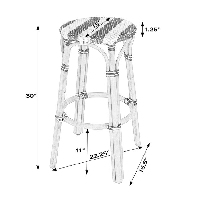 Coastal Tobias 30 in. Seat Height Round Rattan Backless Bar Stool, Glossy White/ Natural Rattan Frame For Sale - Image 3 of 8