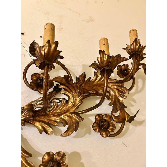 Vintage Italian Gilt Tole Wall Sconce, 1950 For Sale - Image 12 of 13