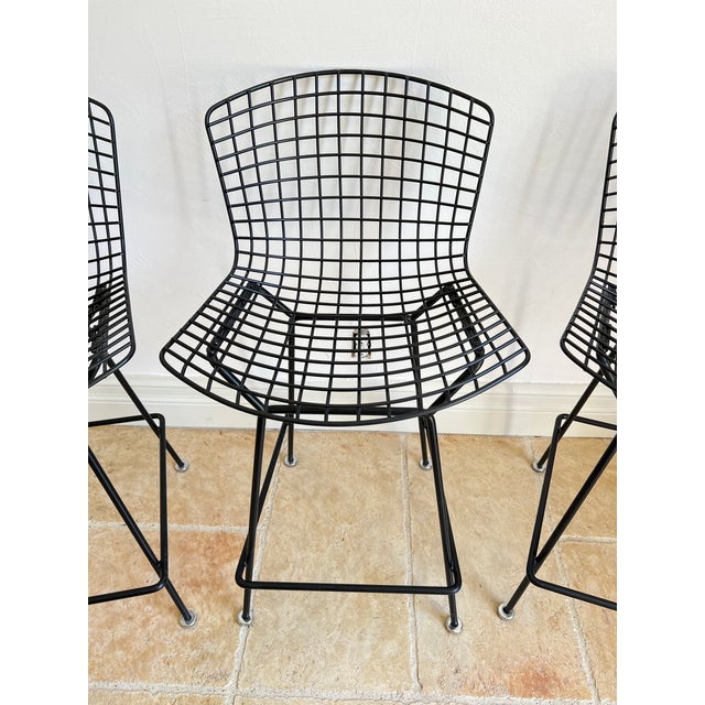 Late 20th Century Late 20th Century Authentic Knoll "Bertoia" Black Bar Stools - Set of 3 For Sale - Image 5 of 14