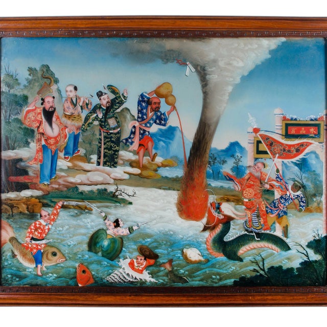 Chinese Chinese Reverse Glass Painting of the Eight Immortals For Sale - Image 3 of 8