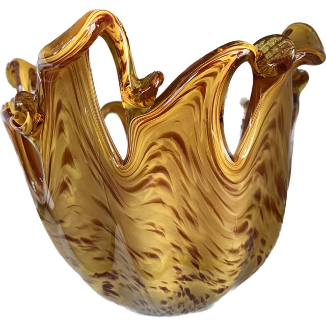 Late 20th Century Murano Wavy Glass Vase With Tiger Like Design Chairish