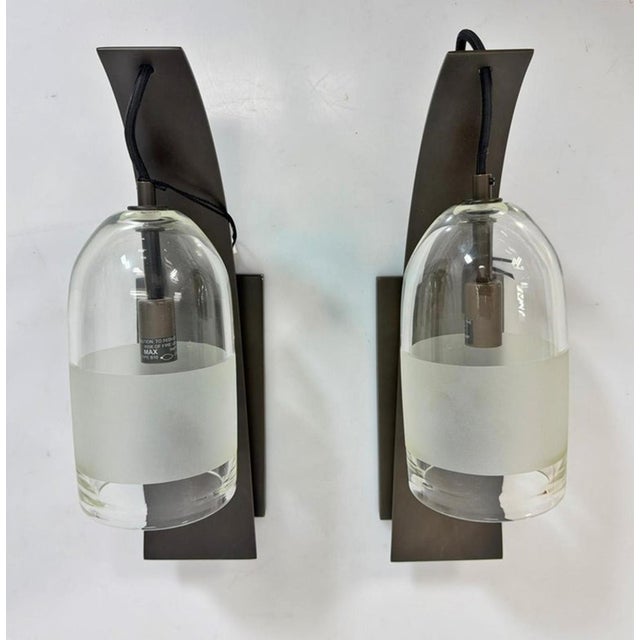 Modern Pair of "Mateo" Wall Sconces by Marian Jamieson in Bronze & Smoked Glass For Sale - Image 3 of 18