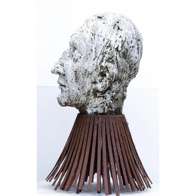 Early 21st Century Óscar Aldonza Torres, Black Refractory Sculpture with White Smoked Glaze, Testa 16, 2019, Clay, Iron & Smoked Glass For Sale - Image 5 of 17