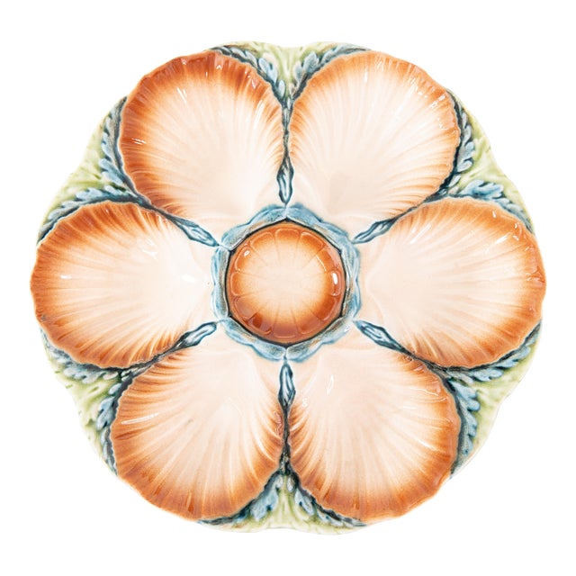 Antique French Sarreguemines Majolica Oyster Plate, Circa 1870 For Sale