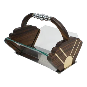 Art Deco Macassar Wood and Chrome Centerpiece Bowl Basket