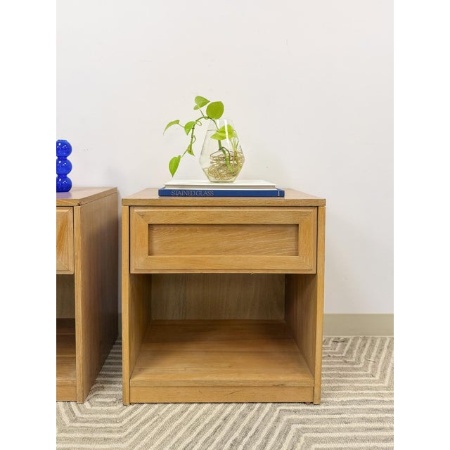 Mid 20th Century Thomasville Blonde Oak Nightstands Pair of Vintage Drawers Storage For Sale - Image 11 of 17