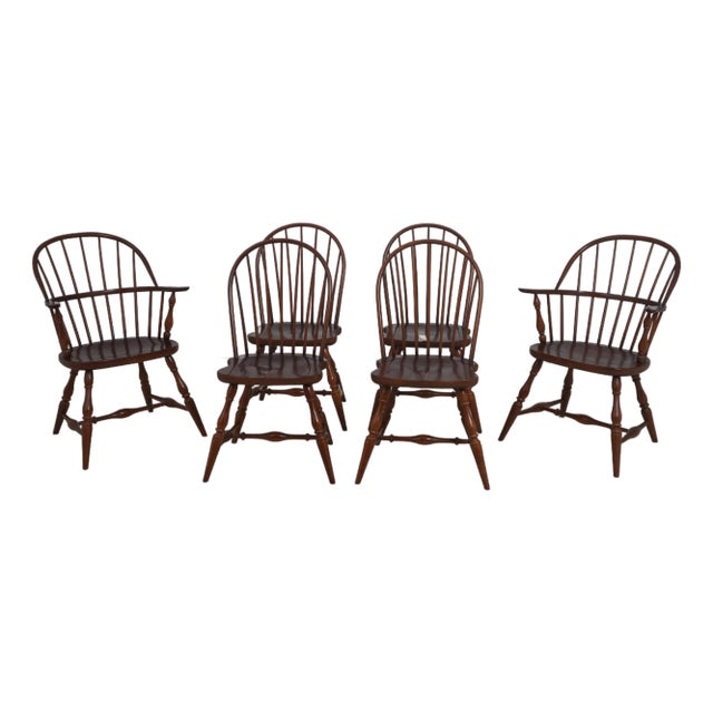 Set of 6 Frederick Duckloe Loop Back Windsor Dining Room Chairs For Sale