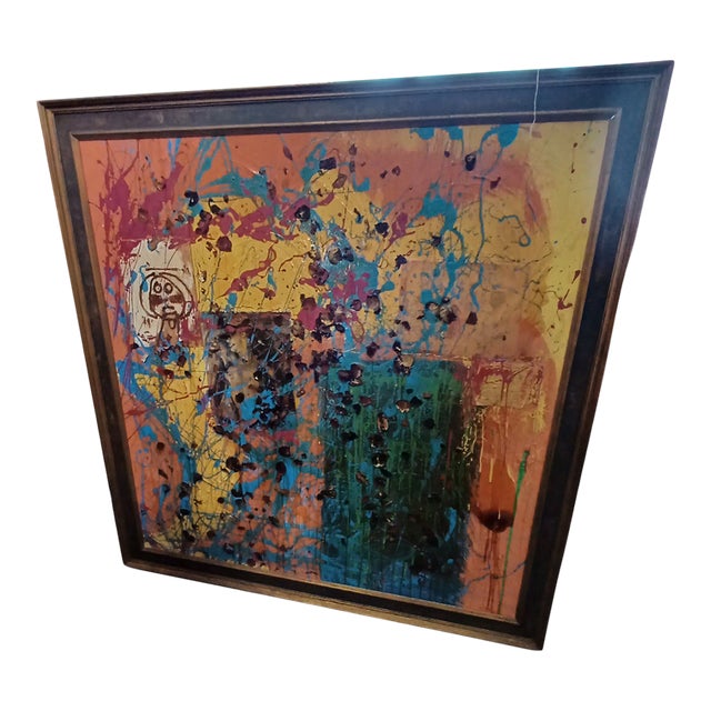 Vintage Mixed Media Abstract Oil Painting on Board For Sale