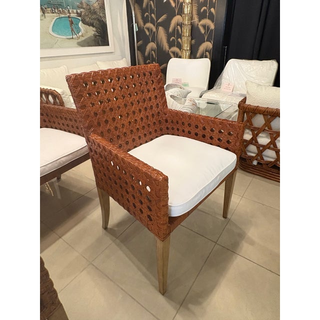 Vintage Set of 10 Woven Cane Rattan Dining Arm Chairs Armchairs Restored For Sale In West Palm - Image 6 of 12