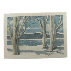 Original Watercolor Landscape Painting “Winter Scene With Trees”