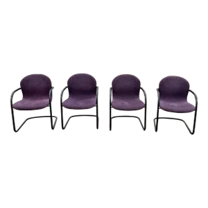 Vintage Modern Bulldog Armed Side Chairs by McCov & Fahnstrom for Knoll Black Cantilever Base With Original Purple Fabric- Set of 2