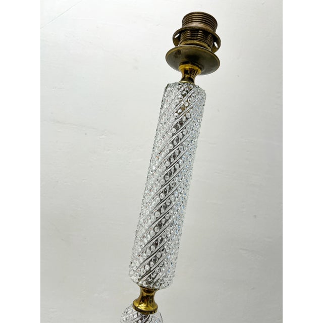 Large Cut Glass and Brass Column Table Lamp with Spheres, 1950s For Sale - Image 4 of 10