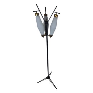 Floor Lamp in Iron with Brass and Opal Glass, 1950s For Sale