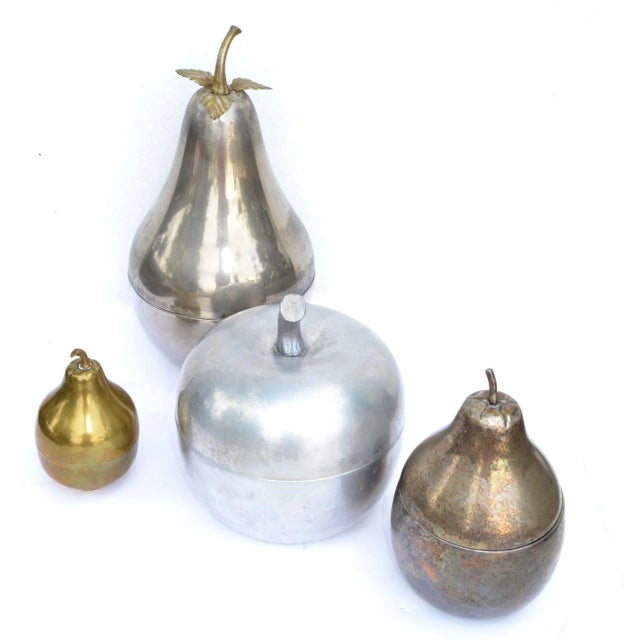 Marked Brass & Silver Plate Pear Ice Bucket, Ice Cube Box, Fruit Sculpture, 1930 For Sale - Image 10 of 10