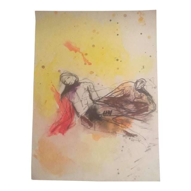 Original Mid Century Abstract Figurative Nude Painting For Sale