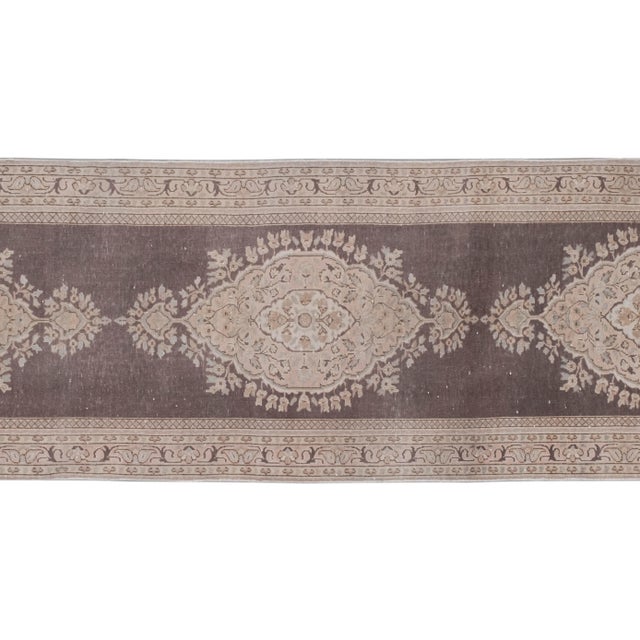 Mid-Century Modern Vintage Muted Turkish Konya Runner Rug 2'12'' X 11'8'' For Sale - Image 3 of 12
