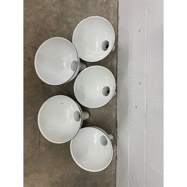 1950s White Porcelain Enamel Printing Press Factory Pendant Shades - Set of 5 For Sale - Image 4 of 9