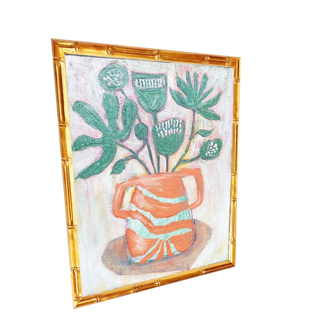 Size: 13" x 16" (framed) Medium: Acrylic on canvas Frame: Gold bamboo-style frame Condition: Original, one-of-a-kind...