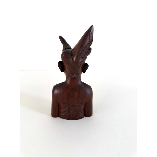 Brown Mid Century Carved Wood Balinese Bust For Sale - Image 8 of 13