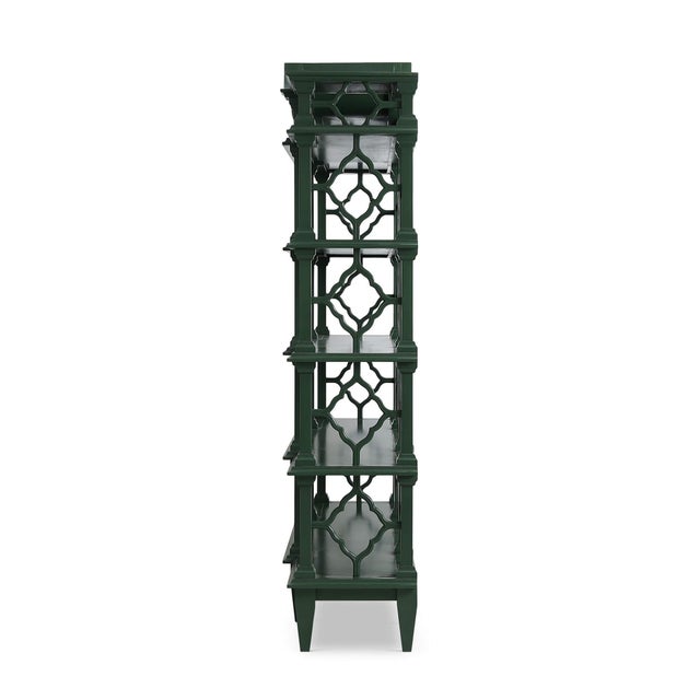 Not Yet Made - Made To Order Chippendale Pagoda Style Trellis Bookshelf – Emerald Green Etagere For Sale - Image 5 of 9