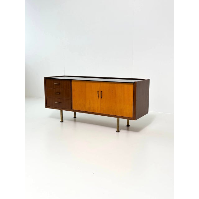 1960s Vintage Two-Tone Wood Sideboard with Black Glass Top, 1960s For Sale - Image 5 of 18