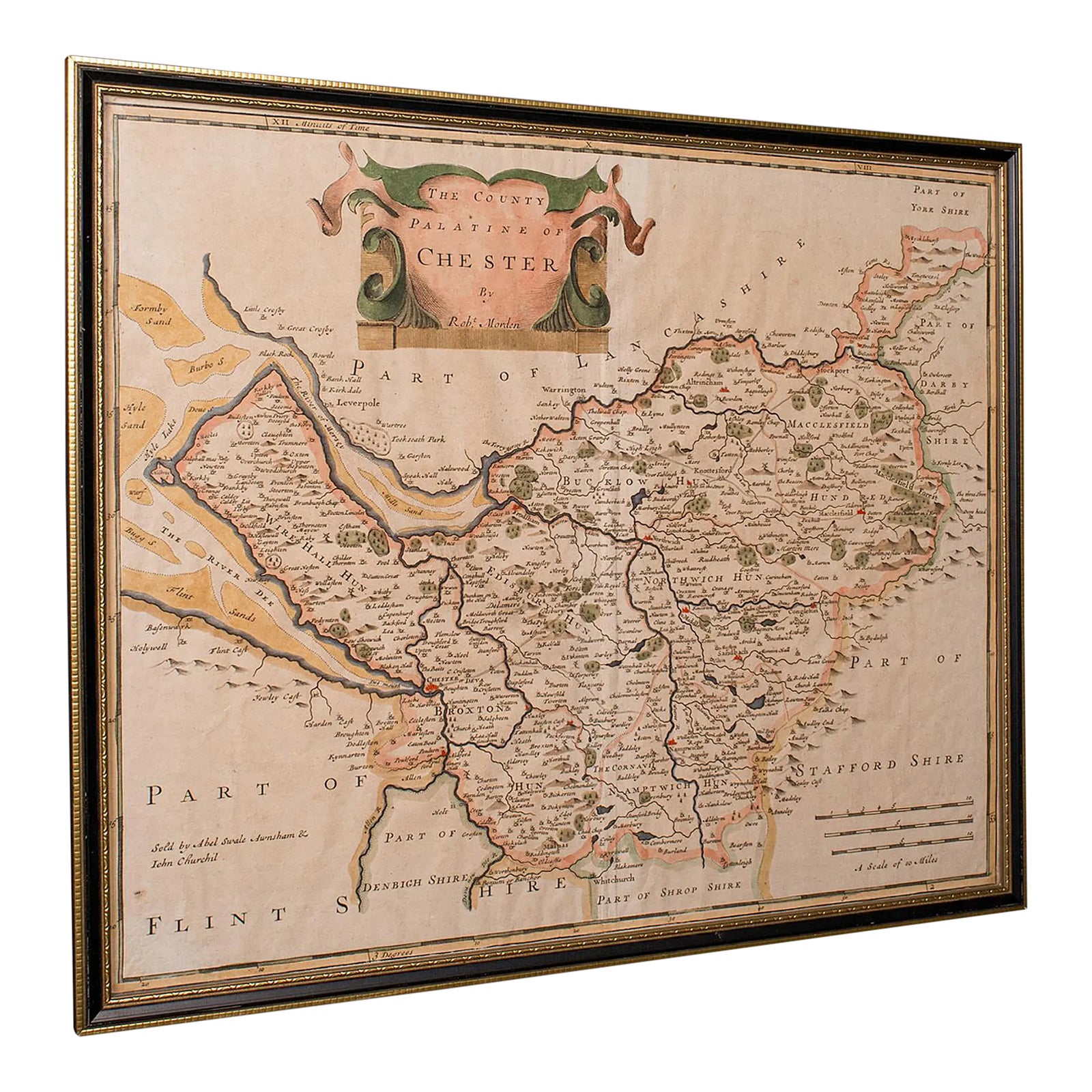 Antique County Map, Cheshire, English, Framed Cartography, Robert ...