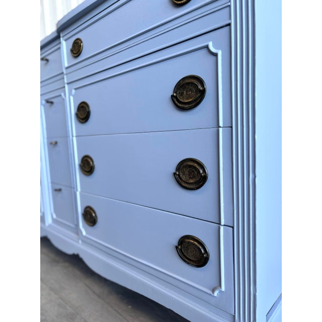 1940s Vintage French Provincial Style Dresser in French Blue With Dark Bronze Hardware For Sale - Image 5 of 8