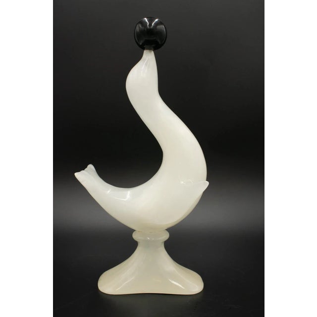 Mid 20th Century Large Vintage White Agate Seal Lion Balancing a Ball Sculpture For Sale - Image 4 of 12