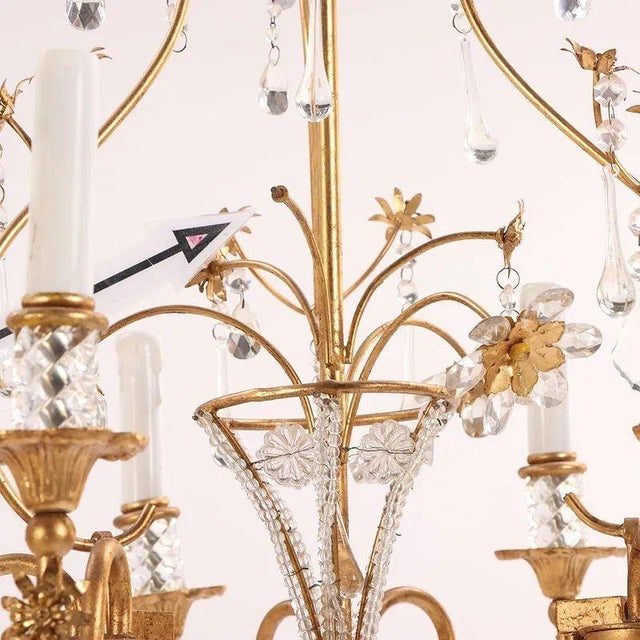 Vintage French Bagues Manner Gilt Iron and Crystal Chandelier For Sale - Image 4 of 5