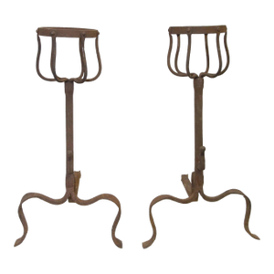 Pair of Early 20th Century Primitive Wrought Iron 'Montignies' Andirons