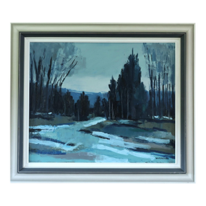 Mid-Century Modern 'Twilight Path' Vintage Swedish Expressive Landscape Oil Painting, Framed