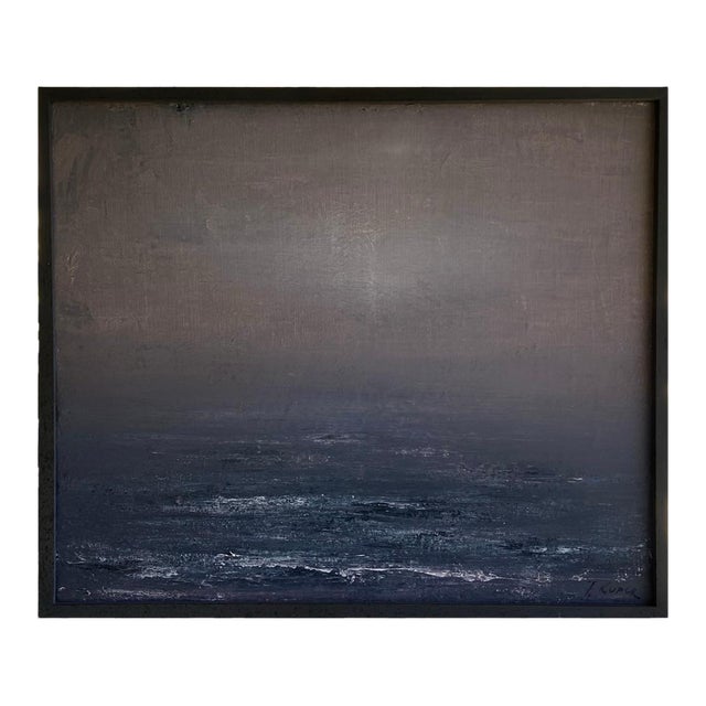 Met and Moma Museum Collected Artist Yuri Kuper Seascape Painting Vintage Brutalist Minimalist Dark Modern For Sale