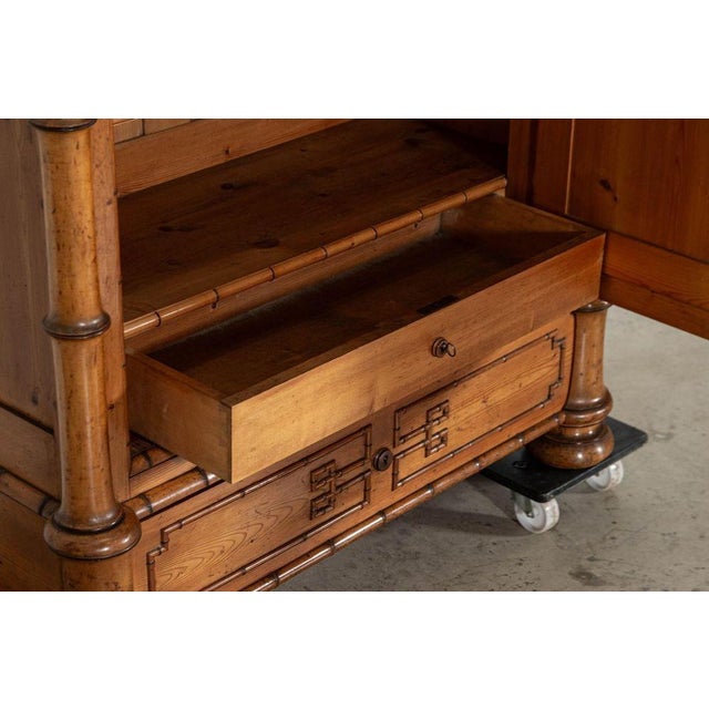 19th Century French Bamboo Beech & Pine Mirrored Armoire, 1870s For Sale - Image 16 of 18