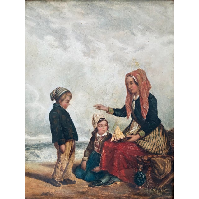 Figurative Antique Seaside Oil Painting, C. 1845 For Sale - Image 3 of 15
