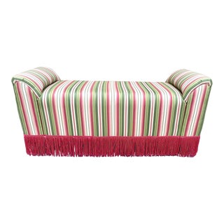 Vintage Upholstered Striped Bench With Silk Chainette Fringe For Sale