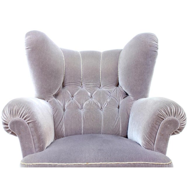 Swedish Modern Lounge Chair in Grey Velvet, 1940s For Sale - Image 11 of 16