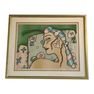 Vintage Josh Morgan Lady Art Deco Portrait Lithograph on Paper Matted and Framed Under Glass, Signed and Numbered For Sale