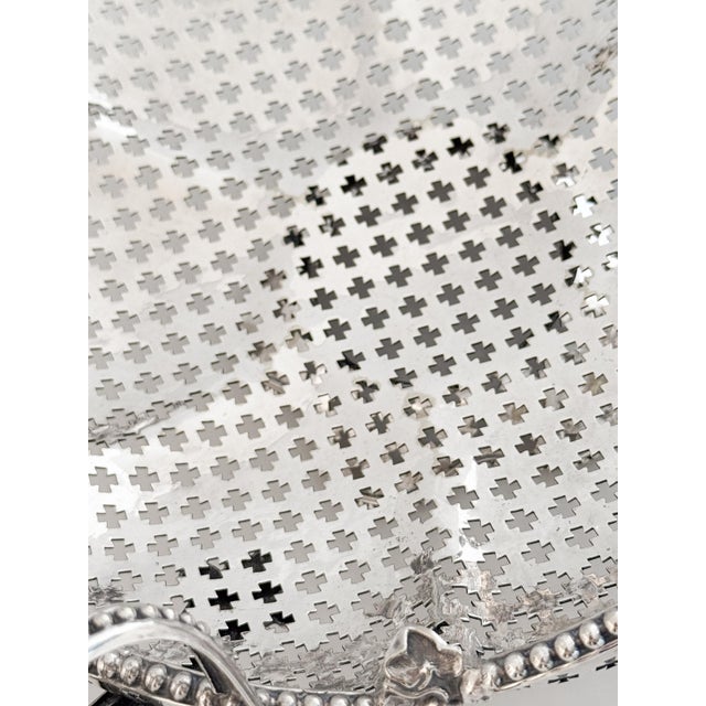 English Pierced Silver Centerpiece or Fruit Basket With Opposing Handles For Sale - Image 11 of 13