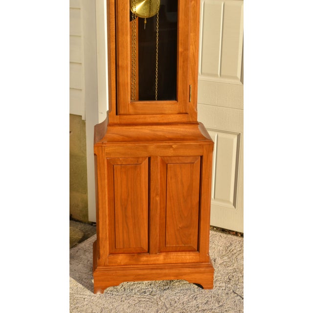 1960s Vintage Colonial Solid Cherry Weight Driven Grandafthers Clock For Sale - Image 5 of 12