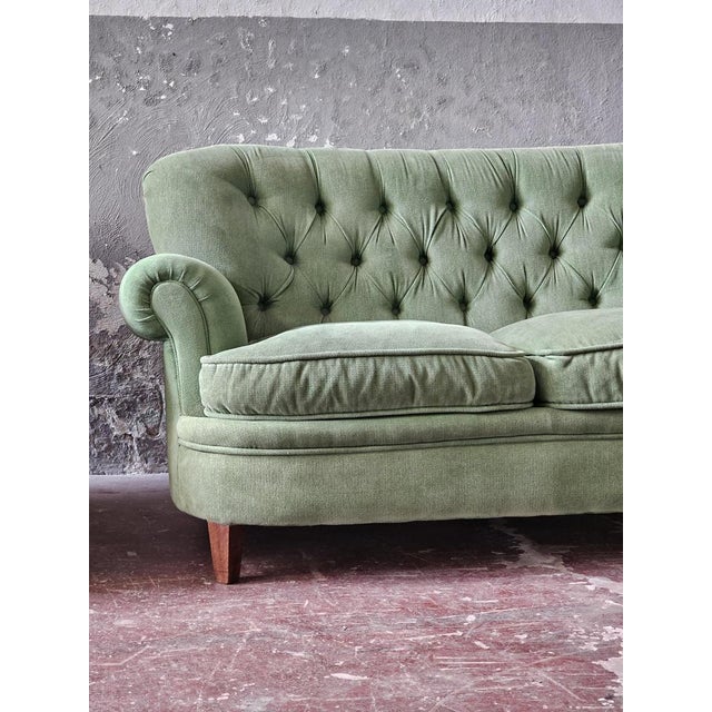 Vintage Chesterfield Style Sofas in Green Fabric, Set of 2 For Sale - Image 12 of 15