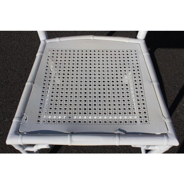 Hollywood Regency Chinoiserie Faux Bamboo Aluminum Patio Chairs—Set of 6 For Sale - Image 17 of 18