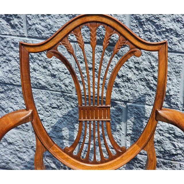 Brown Pair Early 20th Century Hepplewhite Style Mahogany and Upholstered Shield Back Armchairs For Sale - Image 8 of 16