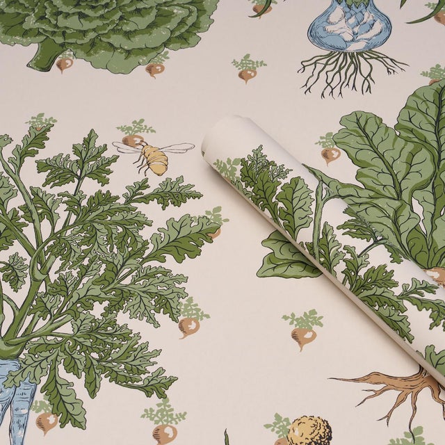 2020s SAMPLE - Schumacher Green Grocer Wallpaper In Parchment For Sale - Image 5 of 5