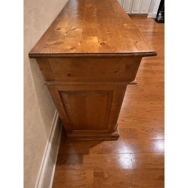 Wood Antique Long Pine Buffet For Sale - Image 7 of 8